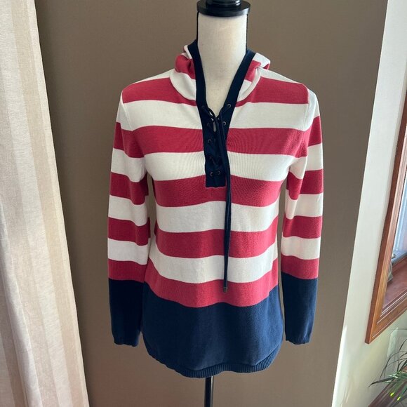 Chaps Women's Hooded Striped Sweater, Size Small - Picture 1 of 6